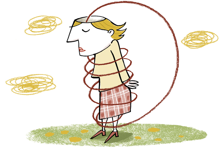 Illustration zeigt Frau, die von einem Seil umschnürt ist 