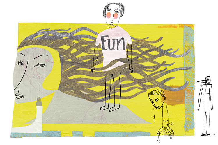 Illustration zeigt Frau mit langen Haaren und andere Figuren