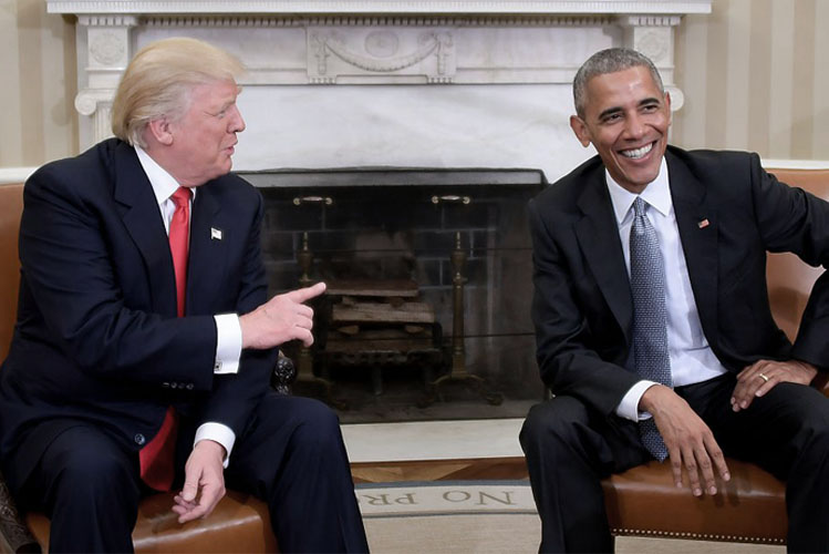 Barak Obama und Donald Trump im Orals Office nach Trumps Wahl zum Präsidenten 2016 
