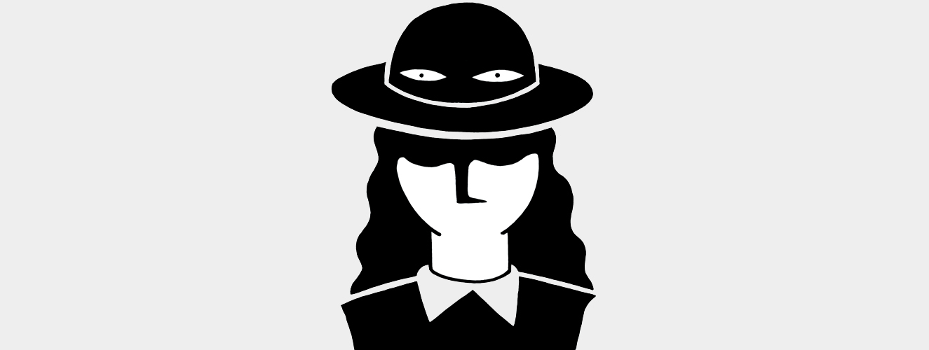 Illustration zeigt eine Frau mit Hut, aus dem zwei Augen schauen