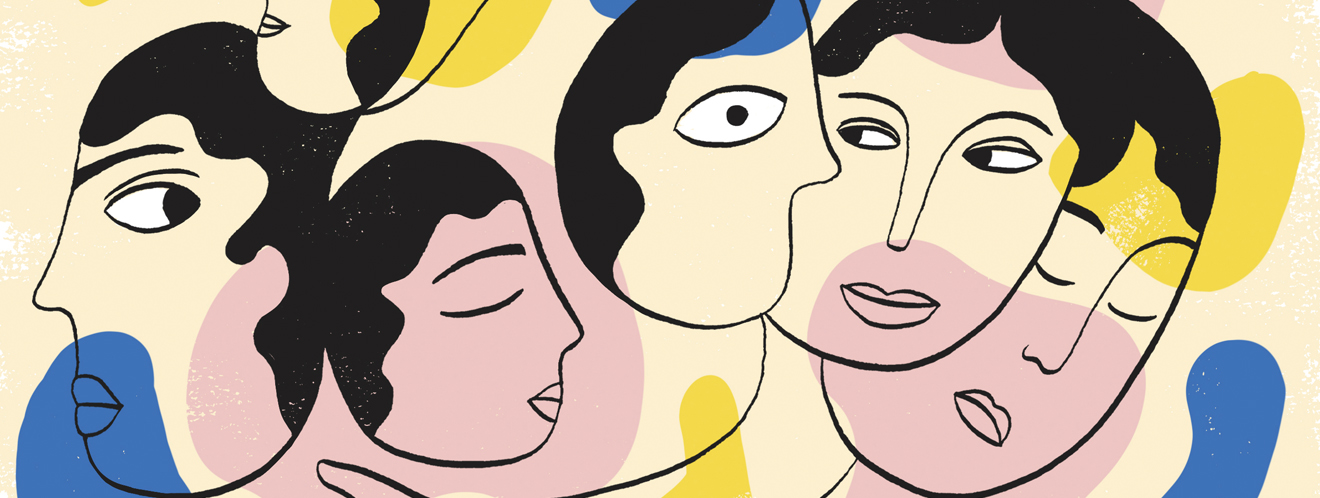 Die Illustration zeigt verschiedene Köpfe, die verschiedene Gefühle ausdrücken und zwei Arme, die in entgegengesetzte Richtungen zeigen