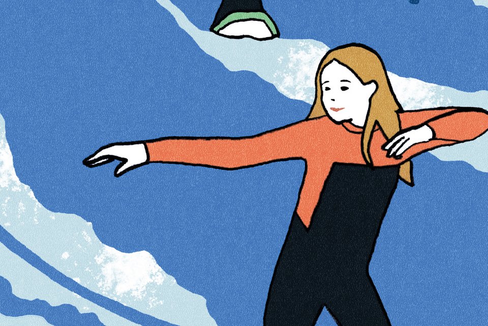 Die Illustration zeigt eine junge Surferin im Meer