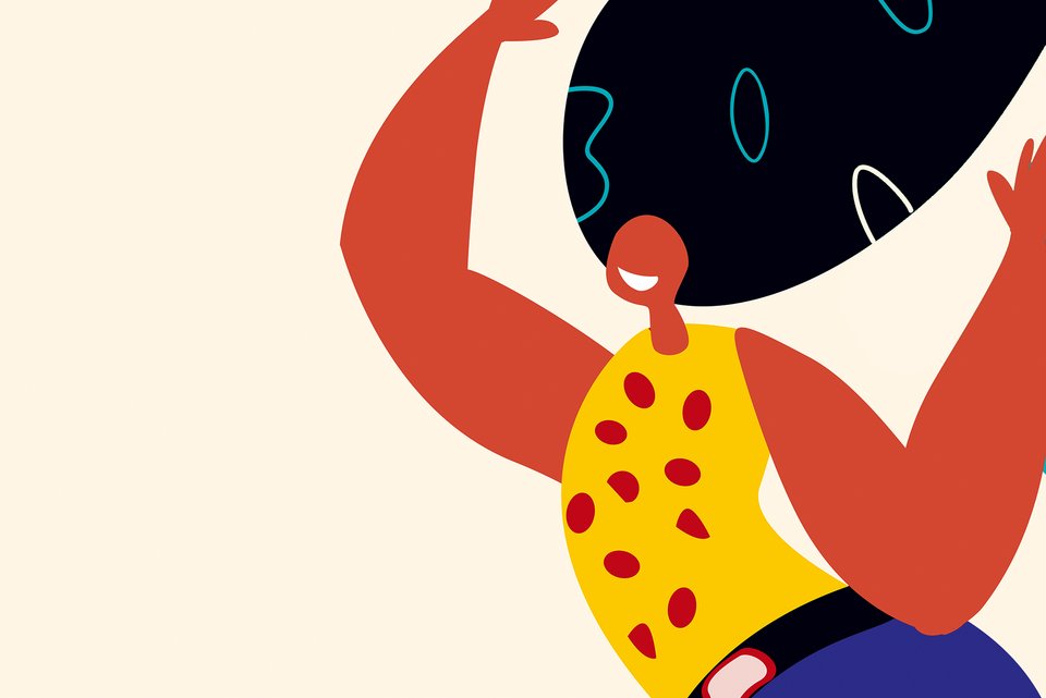 Die Illustration zeigt eine Frau die lachend tanzt