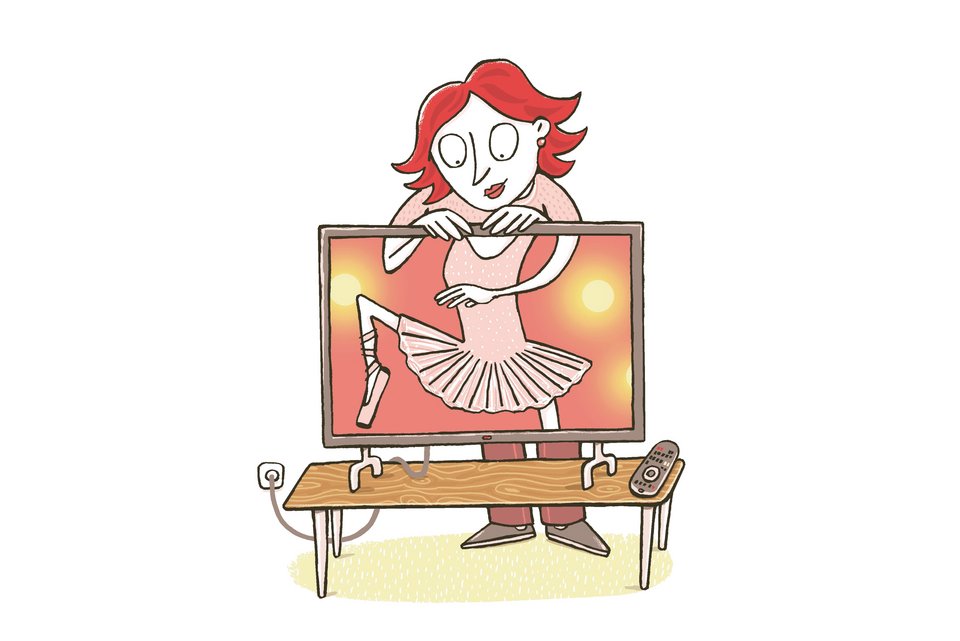 Die Illustration zeigt eine Frau, die hinter einem TV-Bildschirm steht und sich darin in der Filmrolle sieht