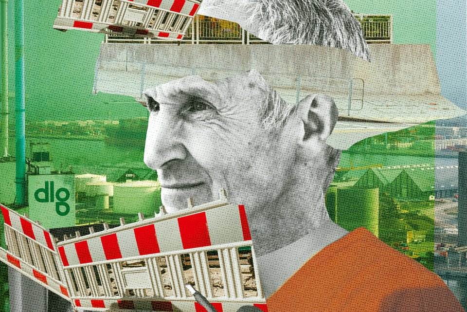 Die Illustration zeigt einen Mann umgeben von Baustellen-Abgrenzungen und Betonabsperrungen