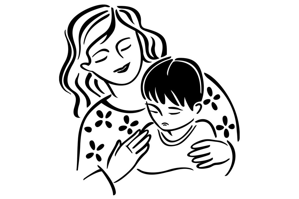 Illustration zeigt eine Mutter mit einem unglücklichen Kind