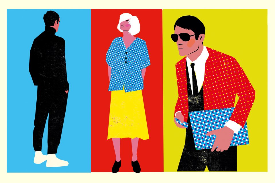 Die Illustration zeigt drei verschiedene Personen vor unterschiedlichen Farbhintergründen - blau, rot und gelb