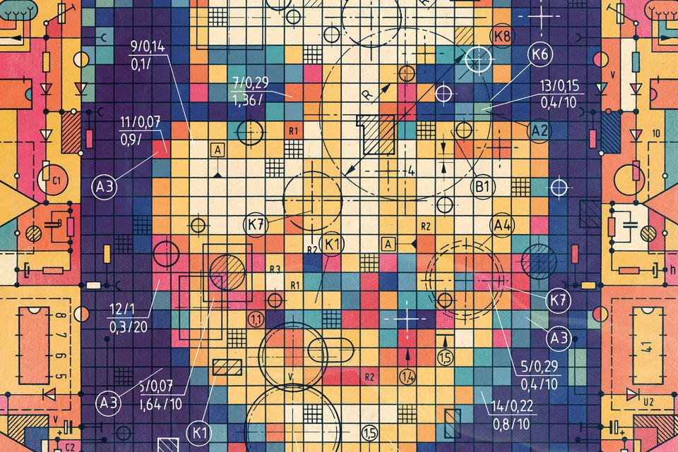 Die Illustration zeigt ein Frauengesicht aus Formeln und Symbolen