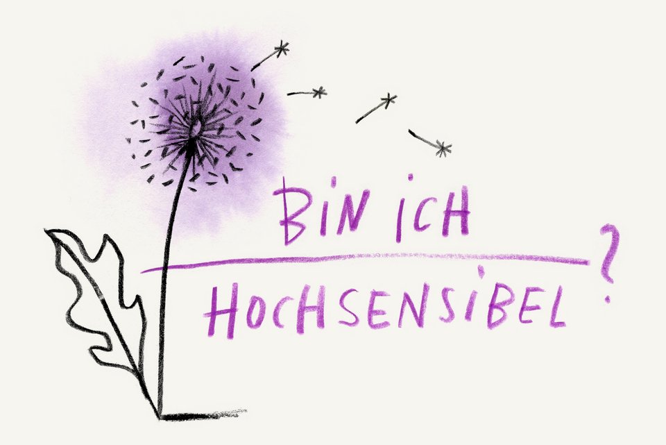Die Illustration zeigt eine Pusteblume und man kann den Schriftzug "Bin ich hochsensibel?" lesen