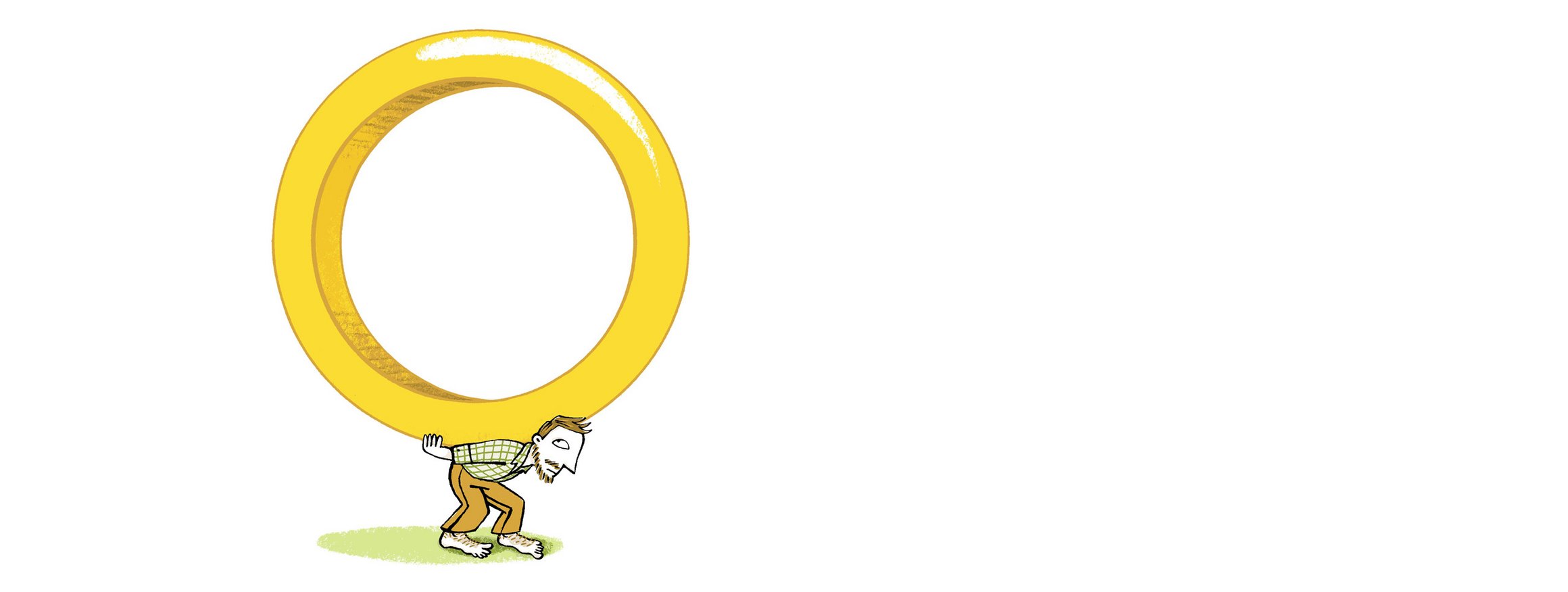 Die Illustration zeigt den Klienten eines Therapeuten, der gebeugt einen großen, goldenen Ring trägt und sich seinen sexualisierten Gewaltfantasien hilflos ausgeliefert fühlt