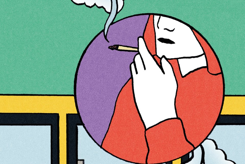 Die Illustration zeigt eine Person, die Cannabis raucht.