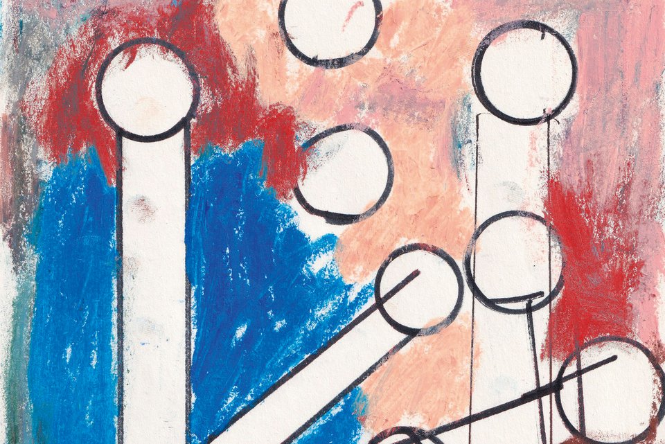 Die Illustration zeigt bunte Farben mit abstrakten Linien und Kreisen