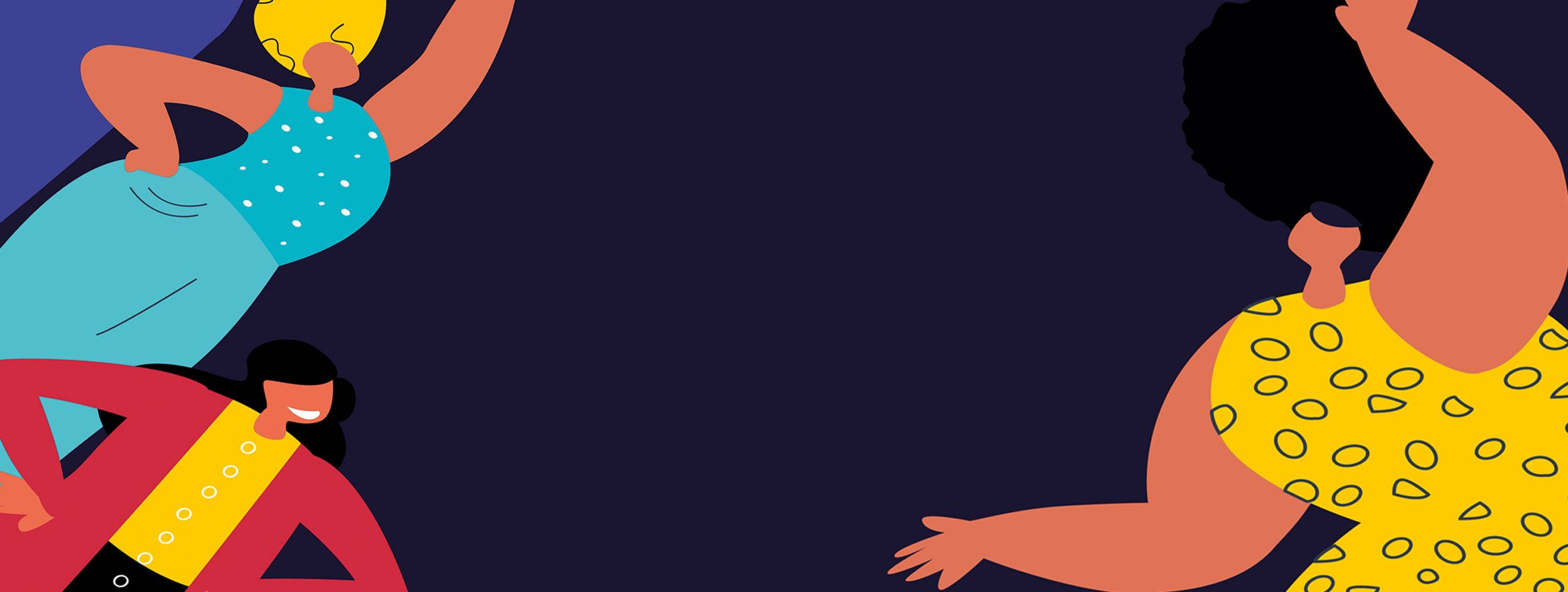 Die Illustration zeigt Frauen in bunter Kleidung, dabei steht eine Frau abseits und wird ausgelacht
