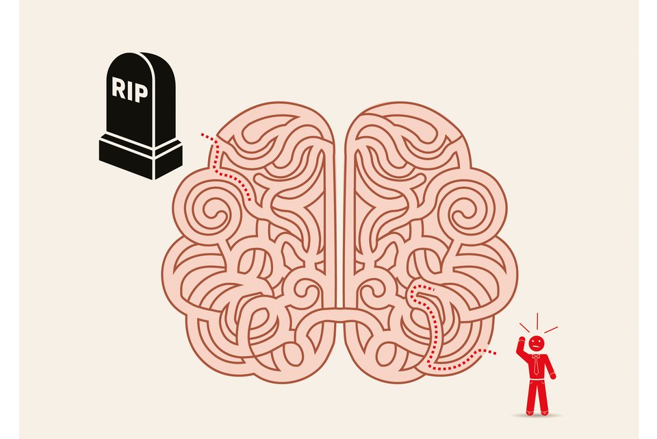 Die Illustration zeigt einen Menschen, der an den Tod denkt. 
