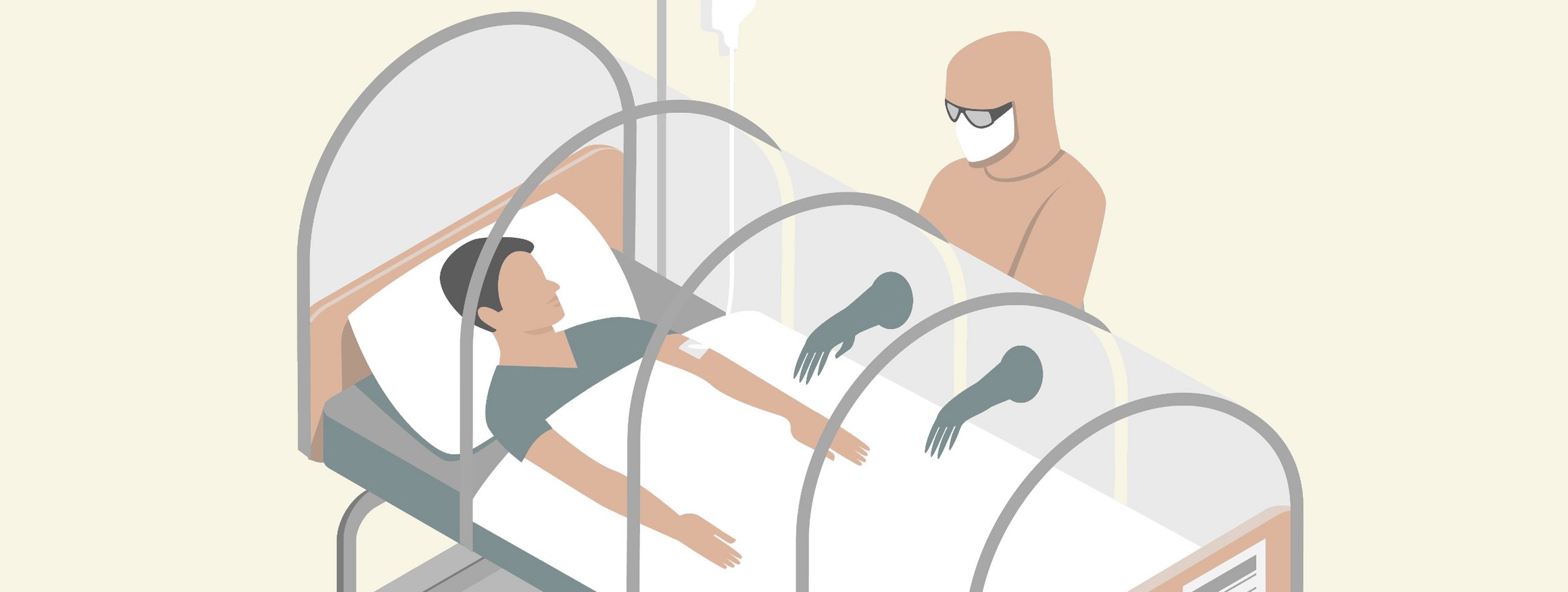 Die Illustration zeigt einen Patienten, der isoliert ist und behandelt wird.