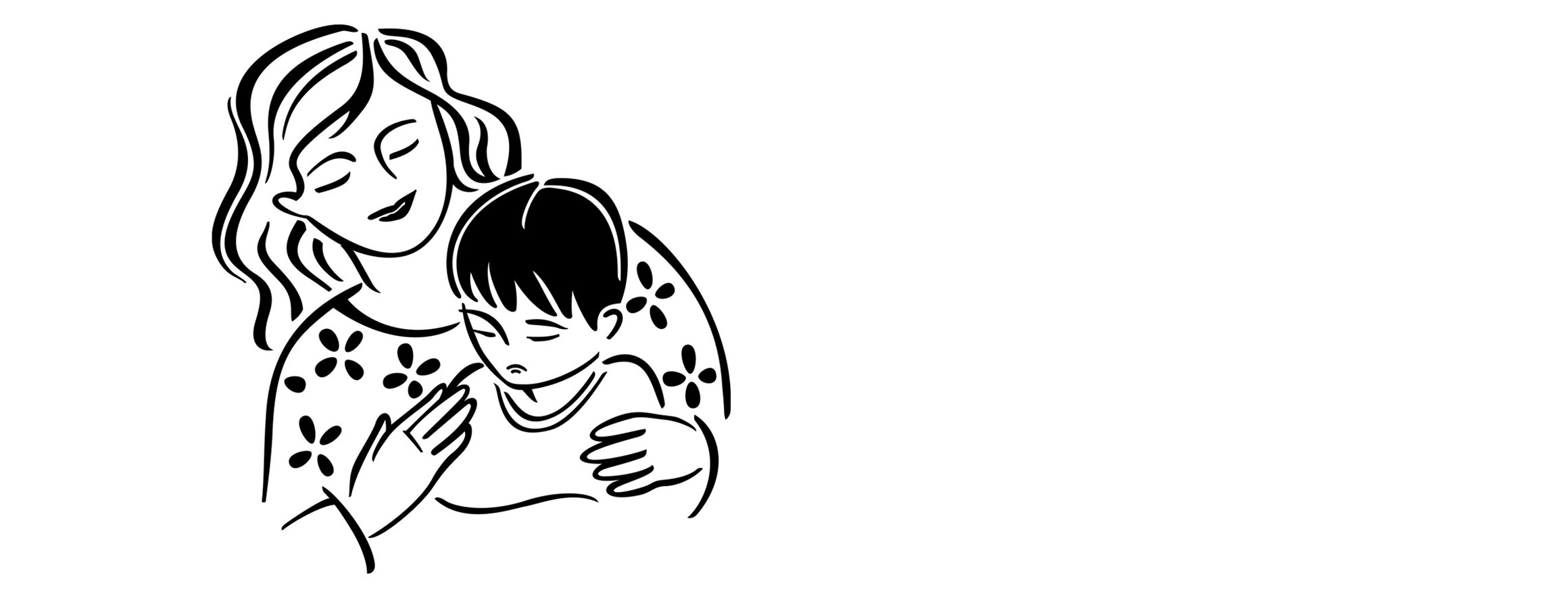 Die Illustration zeigt eine Mutter, die lächelt und ihre Hände um ein trauriges Kind legt