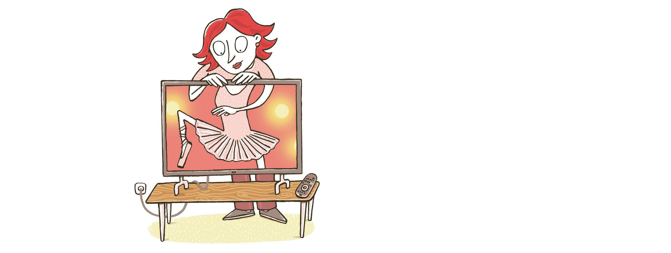 Die Illustration zeigt eine Frau, die hinter einem TV-Bildschirm steht und sich darin in der Filmrolle sieht