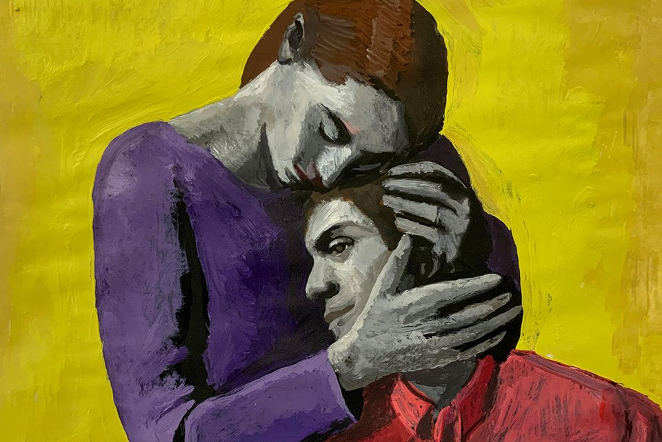 Das Bild von Andrea Ventura zeigt eine Frau, die einen Mann tröstet.