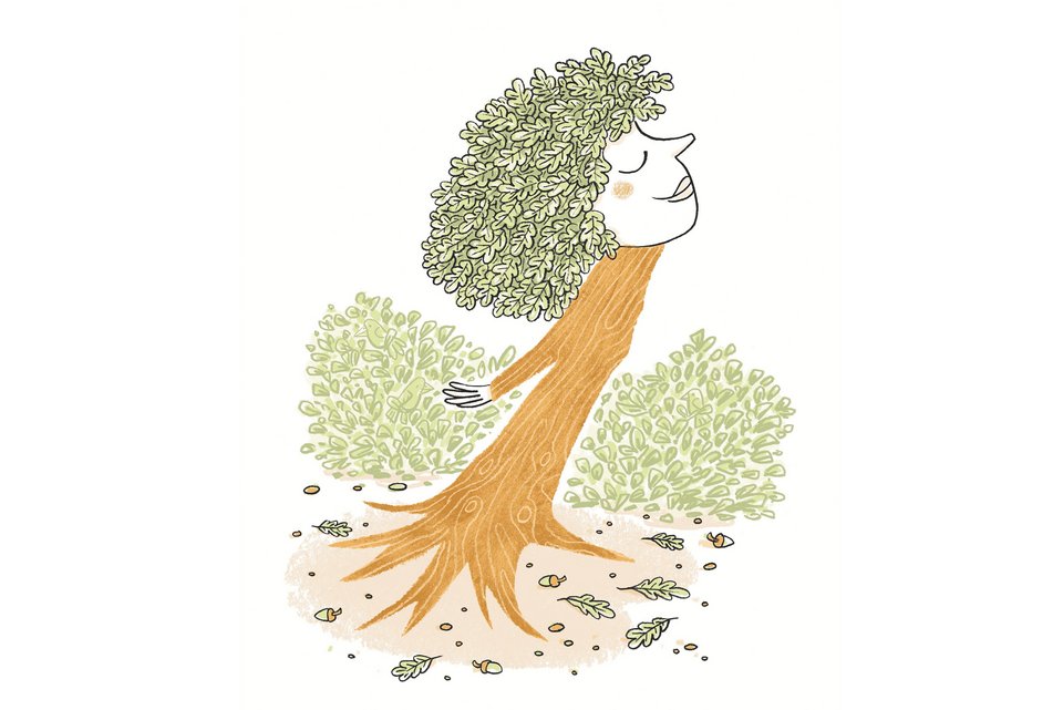 Die Illustration zeigt einen Eichenbaum, der einen Frauenkopf als Baumkrone hat.